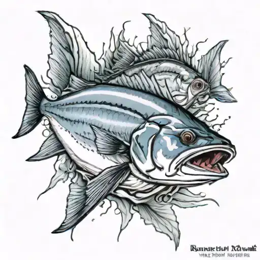bluefish eating mackrel tattoo design idea