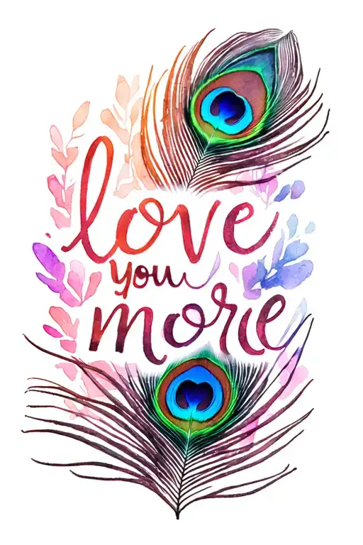 "love you more" small peacock feather  tattoo design idea