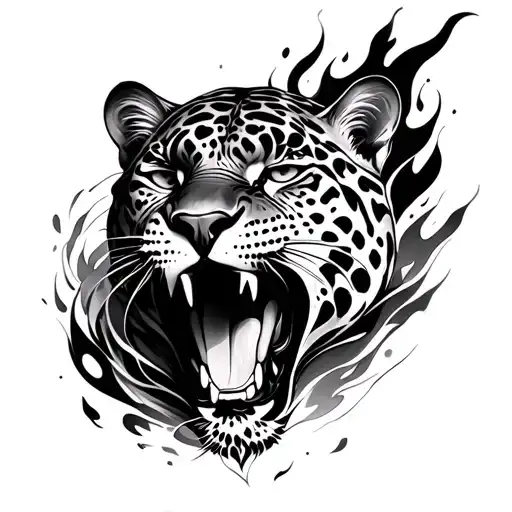 Jaguar Water Emerging and Subbrealist Fire tattoo design idea