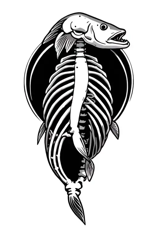 trout skeleton tattoo design idea
