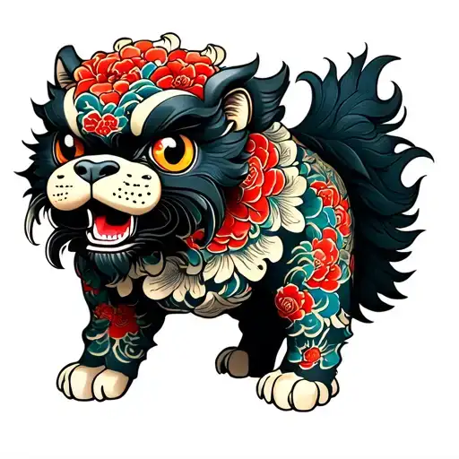 traditional Japanese foo dog tattoo design idea