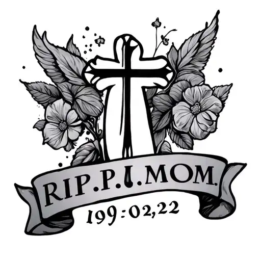 "R.I.P. MOM 09-02-22" rip mom cross tattoo tattoo design idea