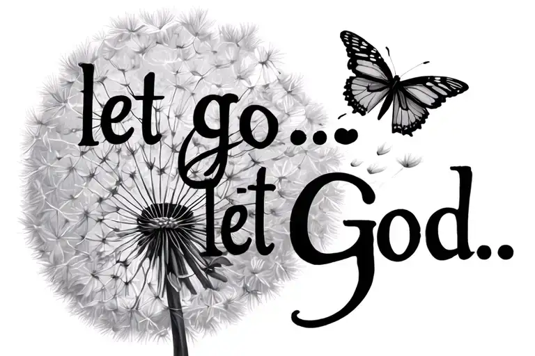 "let go...let God" dandelion blowing butterflies tattoo design idea