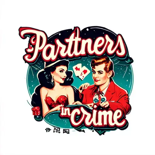 "Partners in crime" vintage vibe male and female casino 1950s vibe night time tattoo design idea