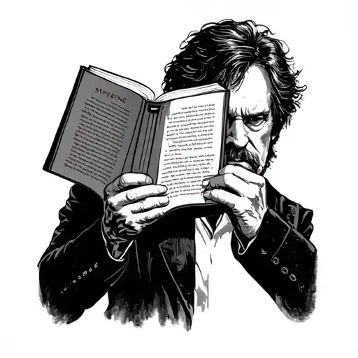 stephen king holding a book tattoo design idea