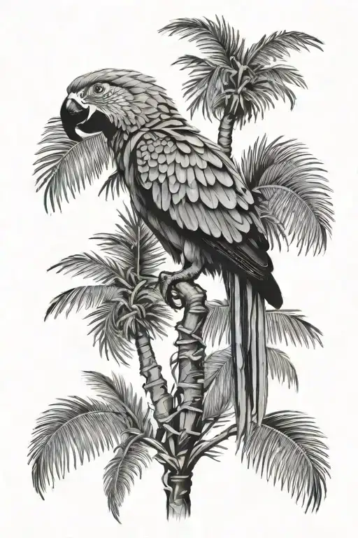 palm tree with parrot tattoo design idea