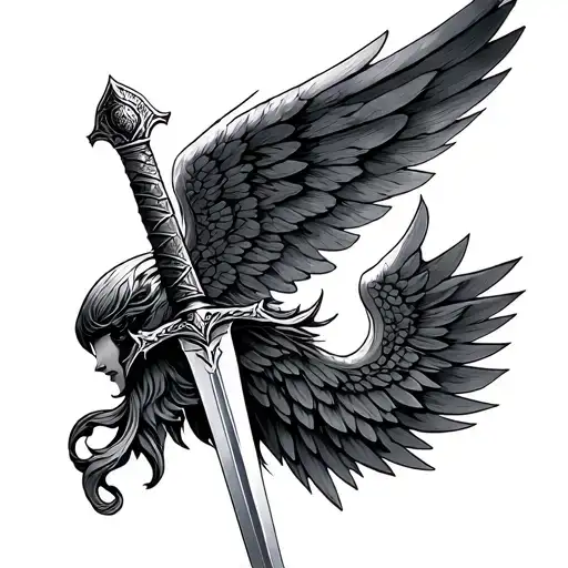 Valkyrie Wings with Sword In The Middle  tattoo design idea