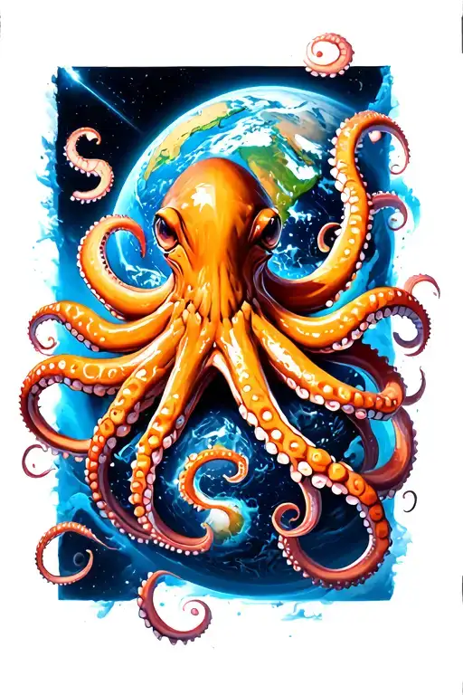 space octopus wrapping tentacles around the Earth and ripping it apart. tattoo design idea