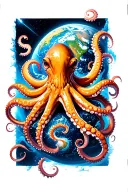 space octopus wrapping tentacles around the Earth and ripping it apart. tattoo design idea