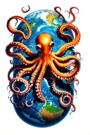 space octopus wrapping tentacles around the Earth and ripping it apart. tattoo design idea