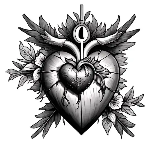 catholic sacred heart all black tattoo design idea