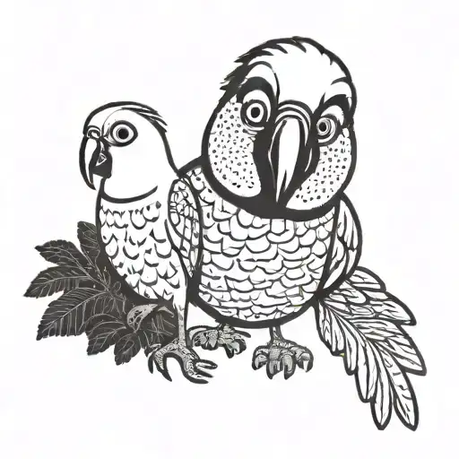 parakeet standing next to Fred Flintstone and Fred Flintstone has his hand around the parakeet  tattoo design idea