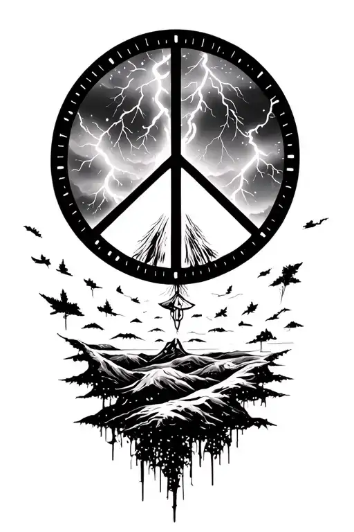 peace and lightining storm and time and nature with colder feeling  tattoo design idea