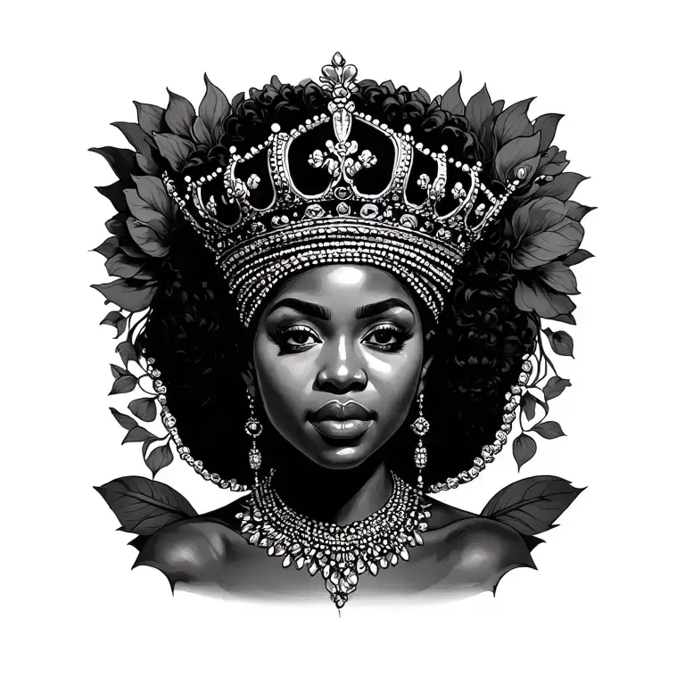 African queen crown adorned tattoo design idea