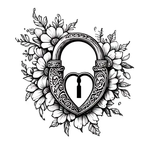 A lock with intricate floral motifs and a keyhole shaped like a heart, symbolizing the connection between chastity and love tattoo design idea