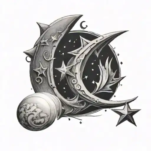crescent moon and star tattoo design idea