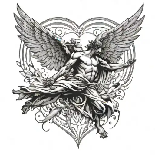 Icarus falling with balance between heart and reason  tattoo design idea
