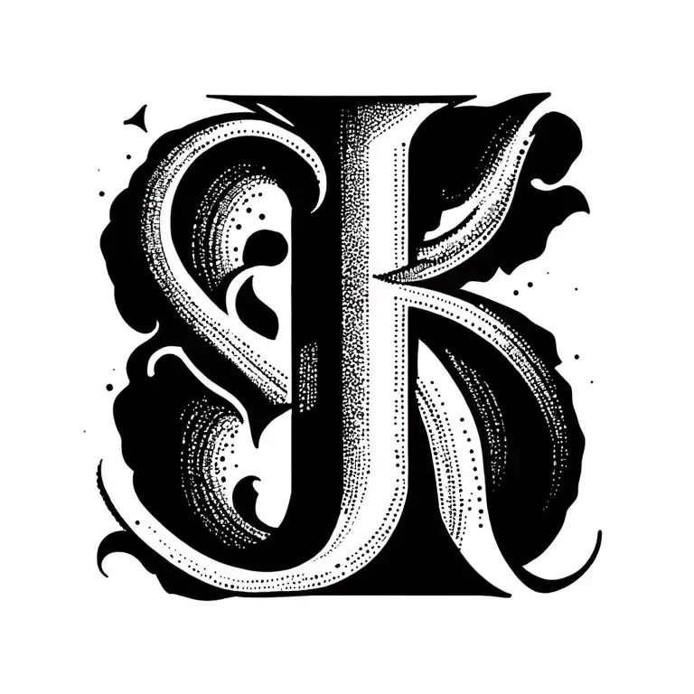 letters E, J and A intertwined in calligraphy tattoo design idea