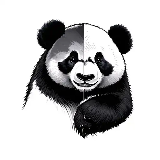 panda half calm half angry tattoo design idea