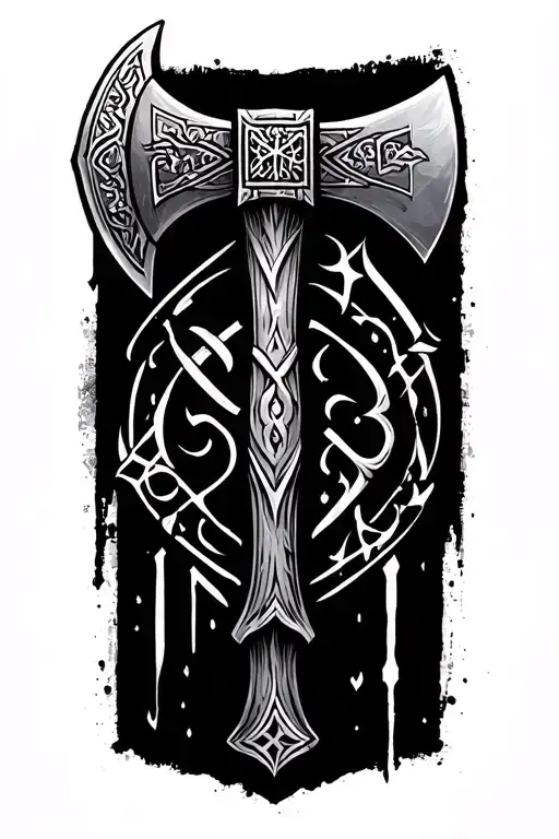 nordic axe with matthew in nordic runes tattoo design idea