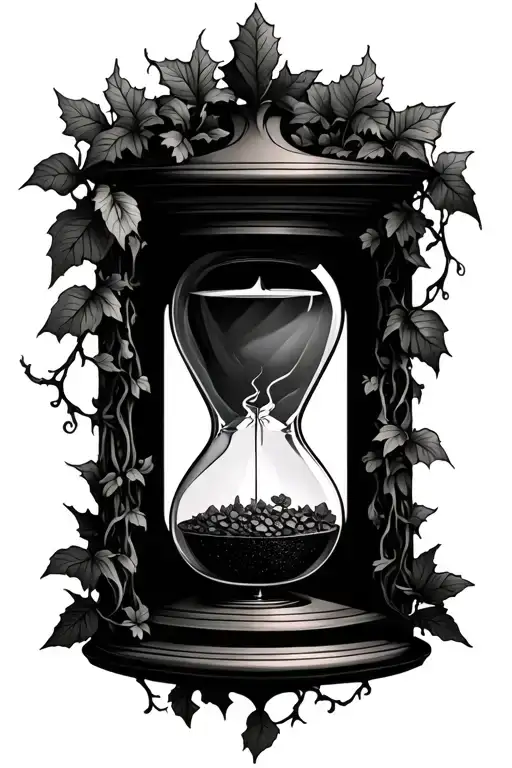dark hour glass surrounded by ivy vines tattoo design idea