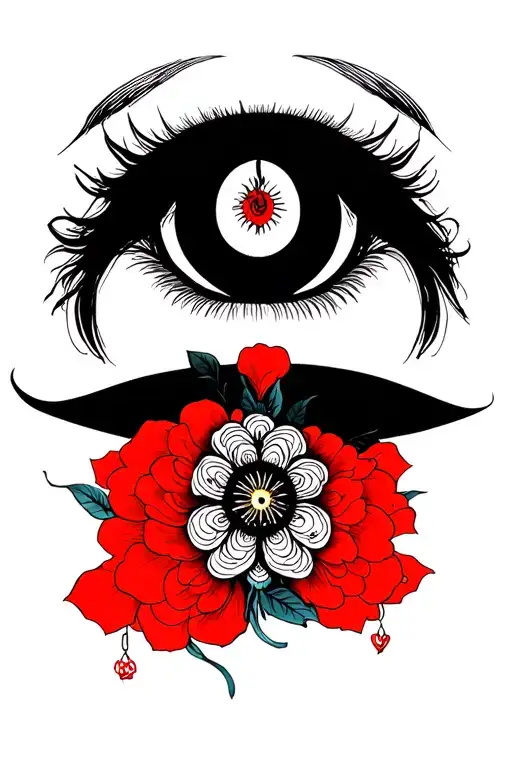 Create a Japanese style tattoo design that combines traditional elements with a unique detail - the eyes of your beloved girl. In the center tattoo design idea