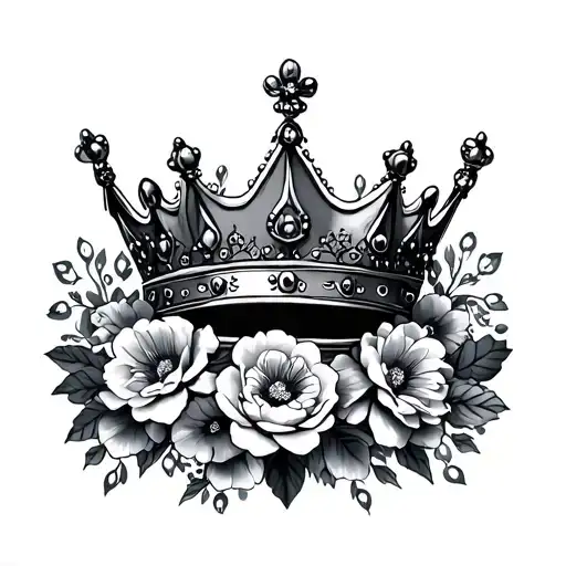 crown, flowers, love, princess crown tattoo design idea