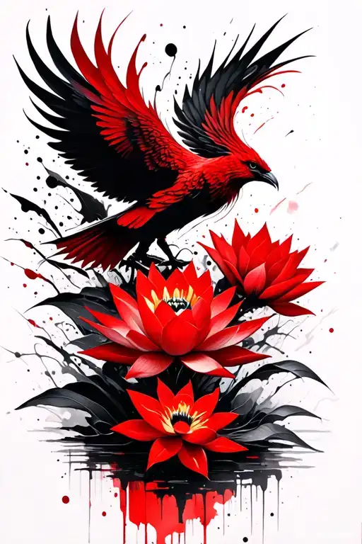 phoenix bird rising lotus flowers tattoo design idea