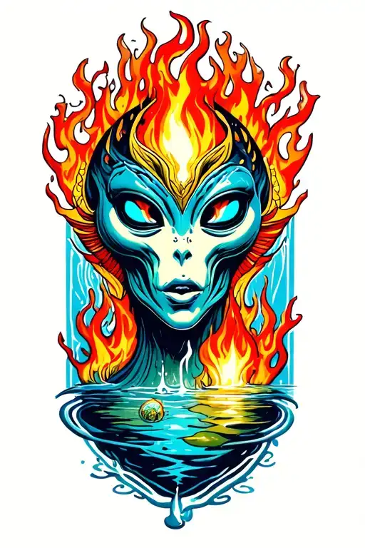fire water earth air alien androgynous tattoo design idea