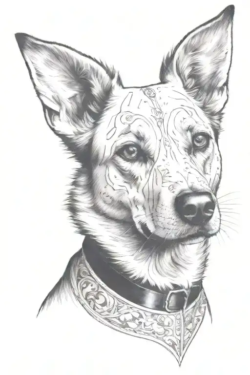 dog has black eyes almond shaped line outlining tattoo design idea