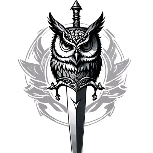 dagger with owl head tattoo design idea