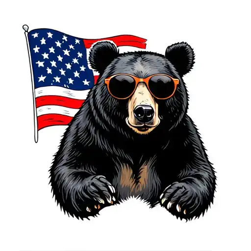 black bear with sunglasses and an american flag tattoo design idea