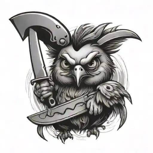 funny chick with evil look holding a butcher's knife tattoo design idea