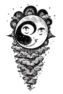 psychadelic clouds fantasy smiling moon tattoo design idea