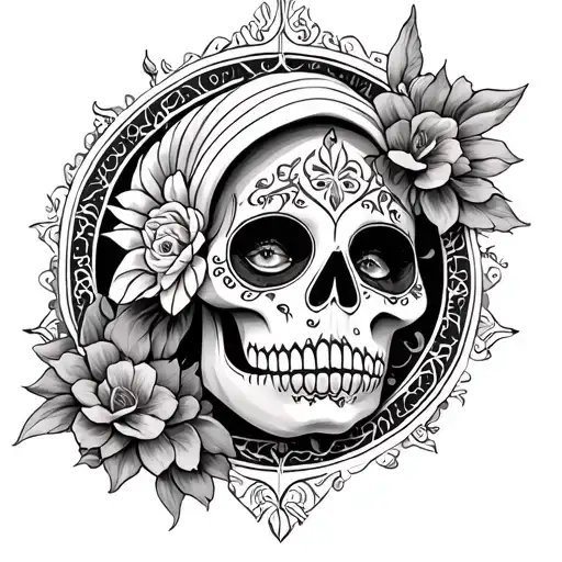 Divine protection, power, , abundance, luck and spiritual guidance occult symbolism prosperity Kairo santísima muerte tattoo design idea