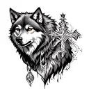 wolf and cross  tattoo design idea