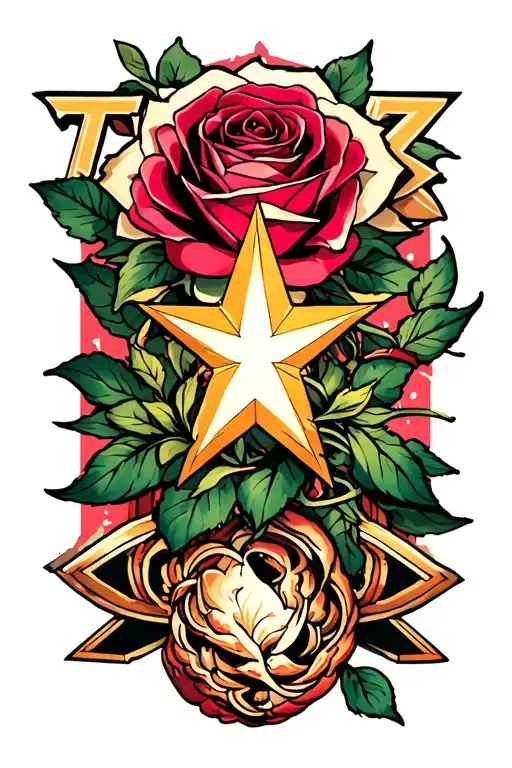 the word 'Tonz' and a Star transforming into a rose tattoo design idea