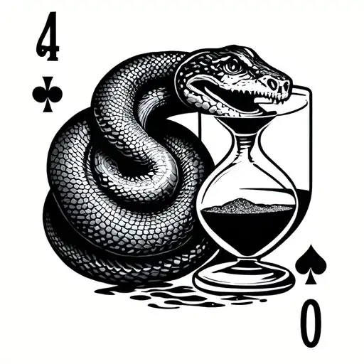 anaconda, playing cards, hour glass with sand tattoo design idea