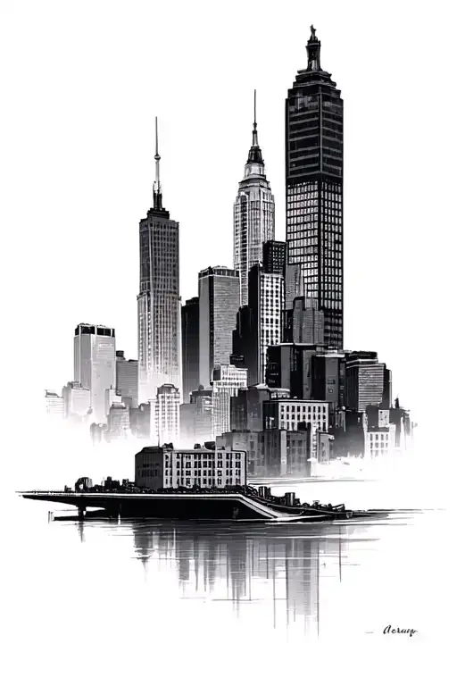 Cleveland Skyline buildings tattoo design idea