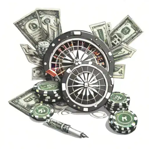 money and guns and poker chips with roulette tattoo design idea