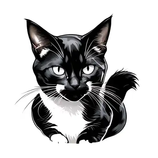black and white cat ninja tattoo design idea