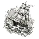 A tattoo design of a sailing boat navigating through rough waters, with mechanical elements incorporated to represent the client's occupation as a mechanical engineer tattoo design idea