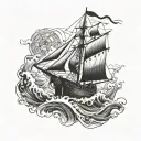 A tattoo design of a sailing boat navigating through rough waters, with mechanical elements incorporated to represent the client's occupation as a mechanical engineer tattoo design idea