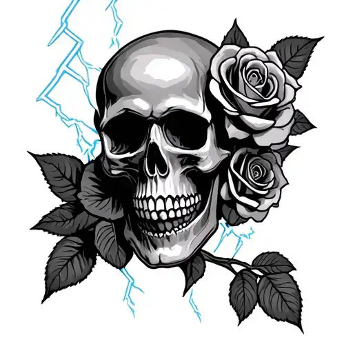skull and roses grateful dead lightning tattoo design idea