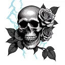 skull and roses grateful dead lightning tattoo design idea