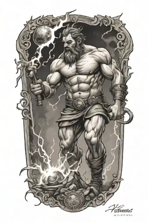 hephaestus hitting earth with lightning bolt tattoo design idea