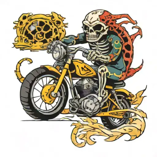 skeleton salamander riding motorcycles tattoo design idea