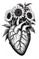 anatomically correct heart with sunflowers growing out of it  tattoo design idea