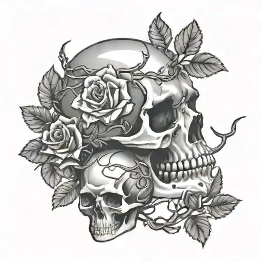 stabbing into skull snake inside with vines around it live and Death on both side Cardinal life side black rose on death tattoo design idea