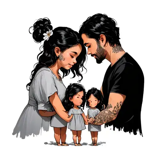 tatto father, mother and two small daughters wrist tattoo design idea